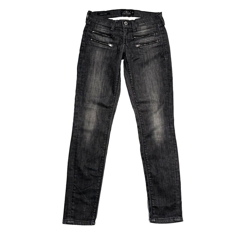 Lucky Brand Charlie Skinny Jeans 0/25 Black Denim Stretch Women Measures 27 x 28